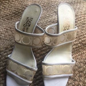 Salvatore Ferragamo white leather heels